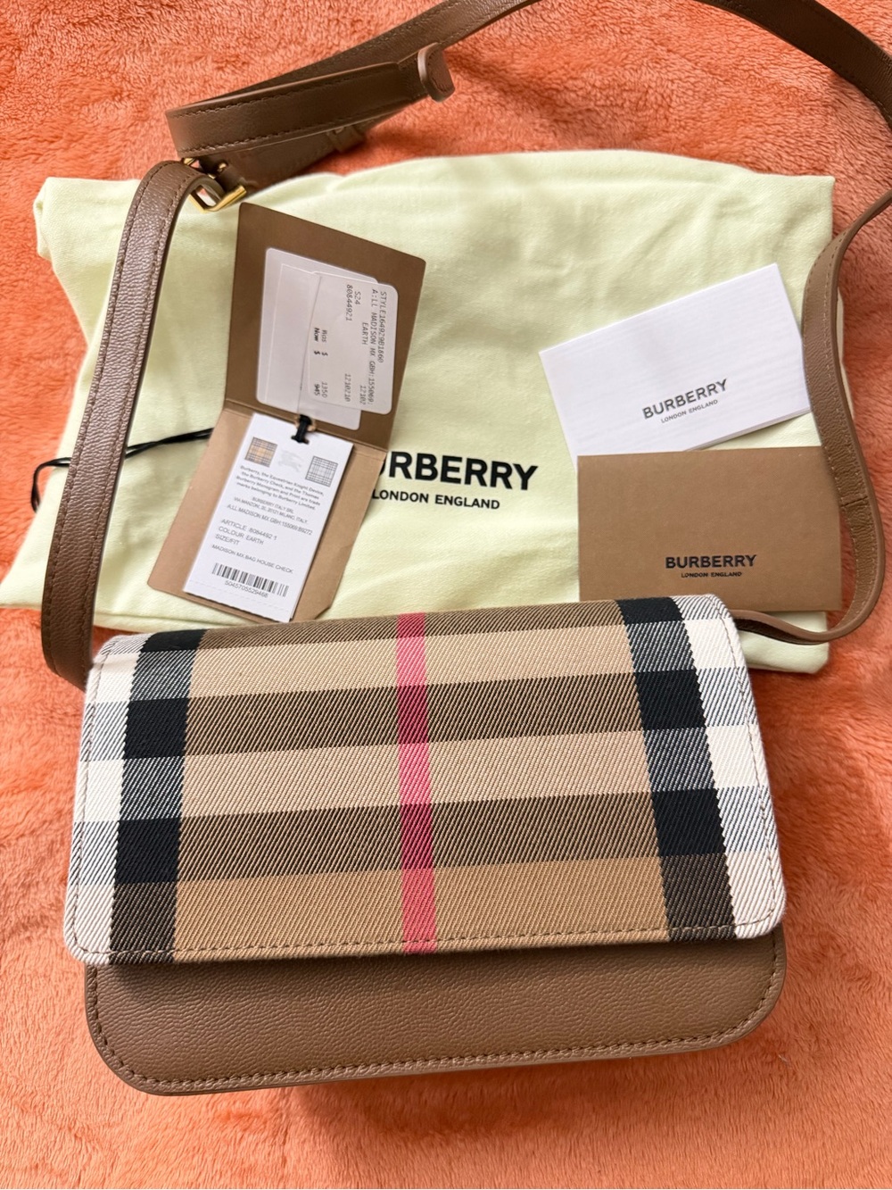 Burberry Tan Leather and Classic Check Mini Shoulder Bag